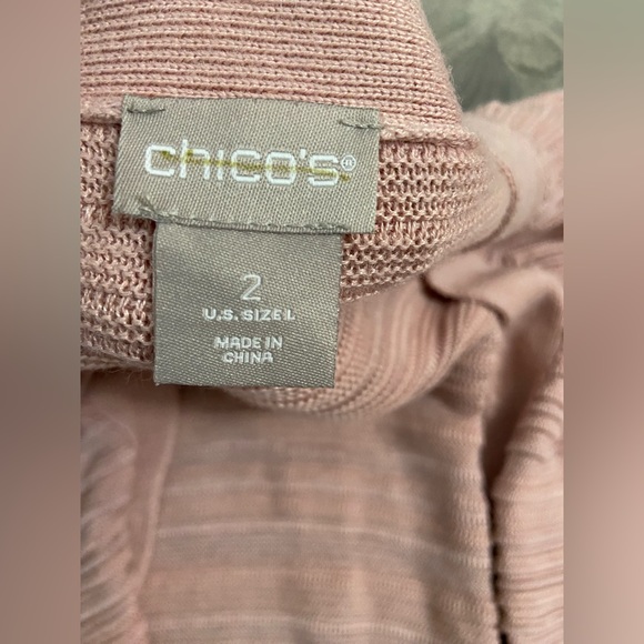 Chico’s 2 Sz L Ambre Coral Pink Ribbed Open Front Long Line Sweater Cardigan - Picture 8 of 10